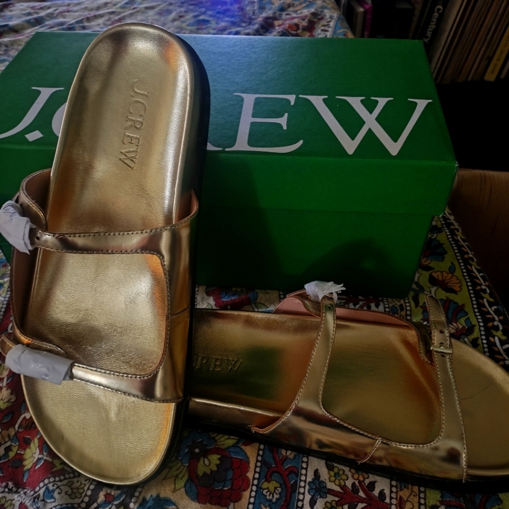 J. Crew Women's Gold Leather Slide Sandals